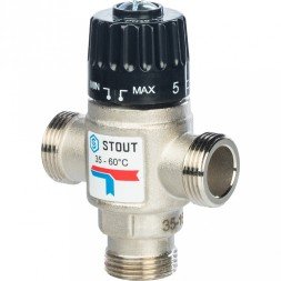 Клапан смесительный Stout термостатический для систем отопления и ГВС  3/4 НР 35-60С KV 1,6 м3/ч, SVM-0020-166020