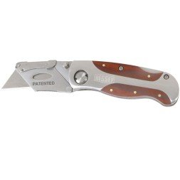 Нож BESSEY DBKWH-EU складной строительный, быстрая замена лезвий, отсек для запасных лезвий, деревянная рукоятка