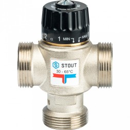 Клапан смесительный Stout термостатический для систем отопления и ГВС 1 1/4  НР 30-65С KV 3,5, центральное смешивание, S
