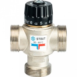 Клапан смесительный Stout термостатический для систем отопления и ГВС 1 1/4  НР 30-65С KV 3,5, центральное смешивание, S