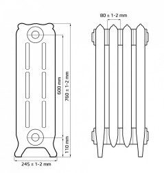 Чугунный радиатор отопления RETROstyle Bristol 600, 10 бар - 1 секция