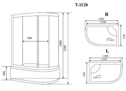 Душевая кабина Timo T-1120 P R, для правого угла