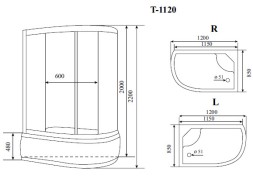 Душевая кабина Timo T-1120 P R, для правого угла