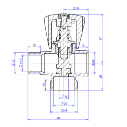 Вентиль-тройник MVI для подключения сантехнических приборов ВНН 1/2x3/4x1/2